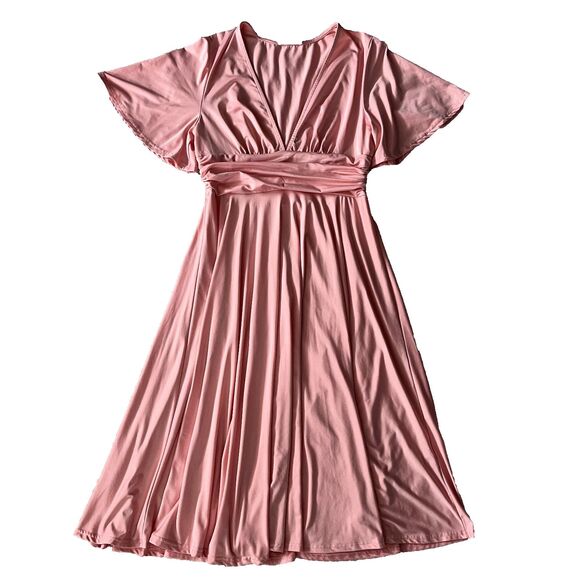 Dress Day Baby Pink Maternity Midi Dress with Short Sleeves Sz L - Picture 7 of 14